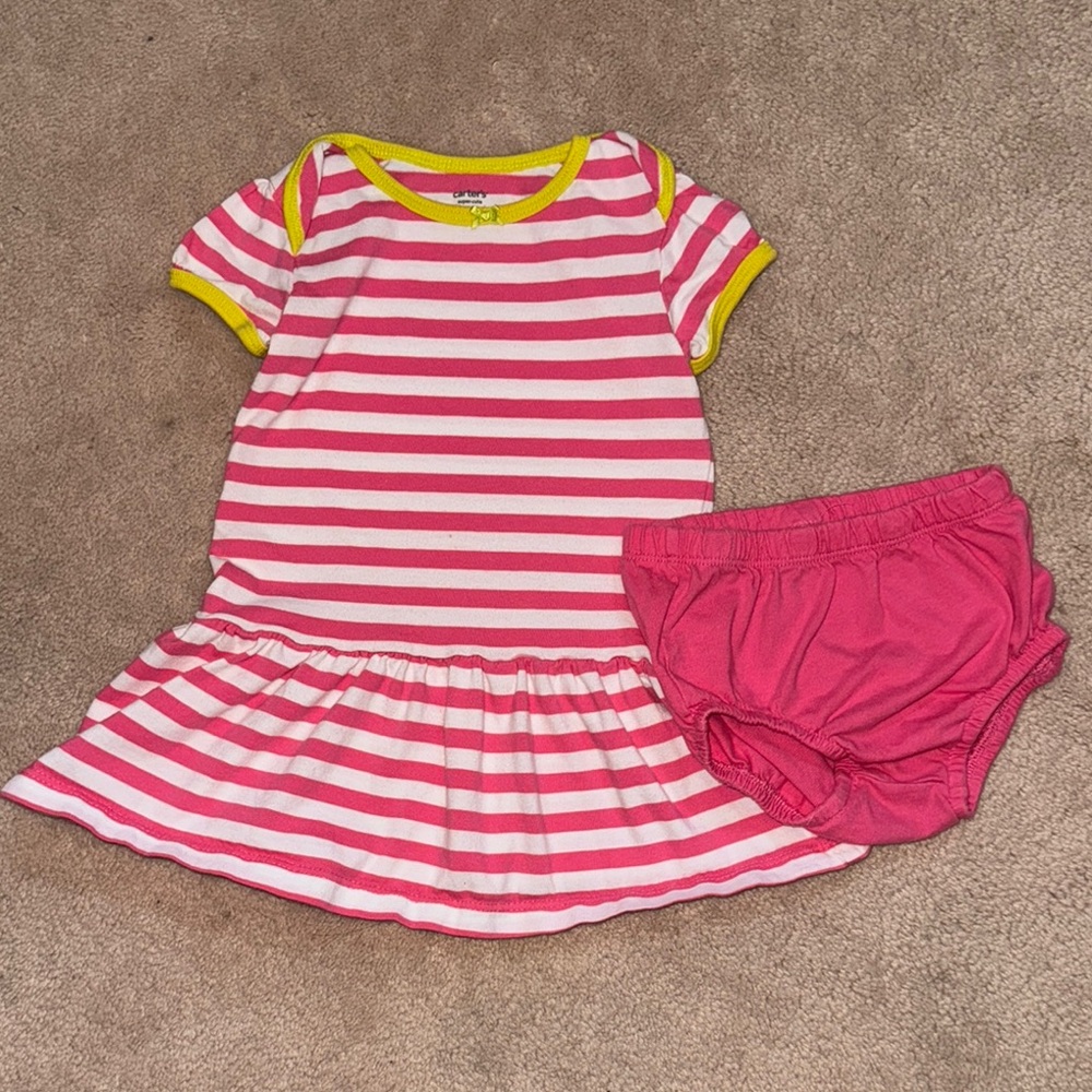 Carter's Pink and White Striped Outfit with Yellow Trim